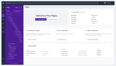 View of the Agility Pages dashboard showing latest pages, and statuses